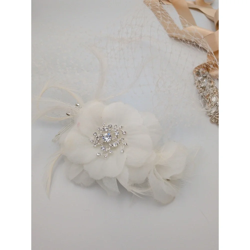 Gorgeous Vintage Wedding Veil w/Feathers & Ribbon Sash, Jessica McClintock?